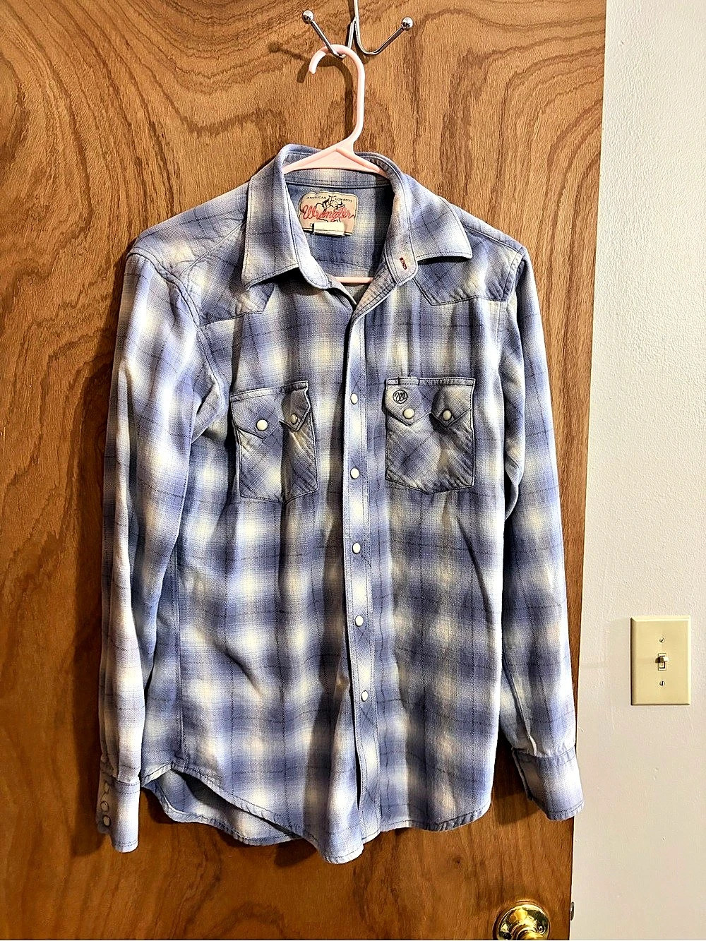 Men’s Wrangler American Cowboys Plaid Western Snap Shirt Small